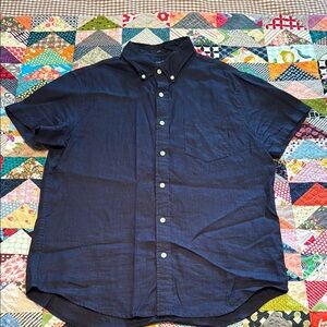 J Crew Men's Navy linen Button-Down Shirt